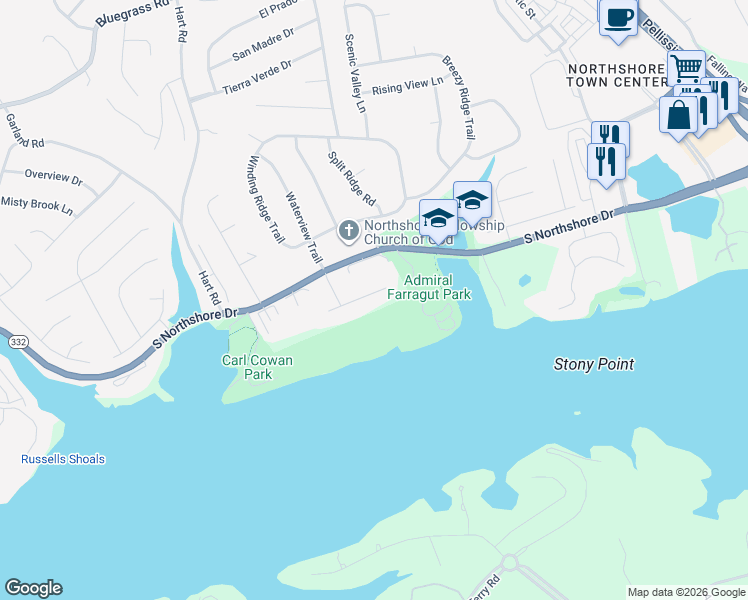 map of restaurants, bars, coffee shops, grocery stores, and more near 10012 Cheltenham Drive in Knoxville