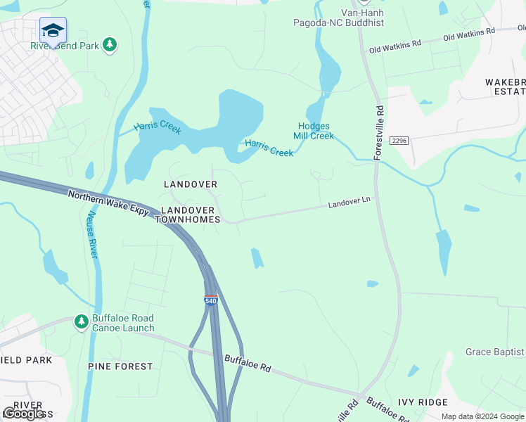 map of restaurants, bars, coffee shops, grocery stores, and more near 4125 Landover Lane in Raleigh