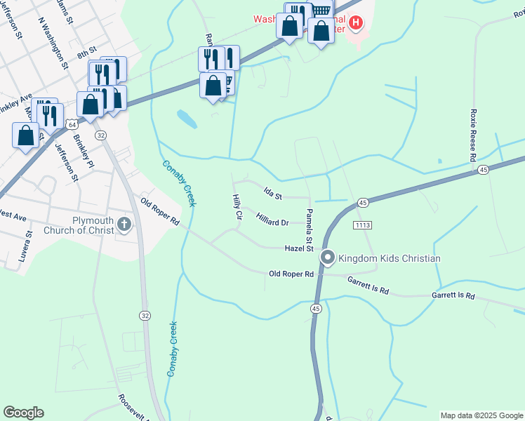 map of restaurants, bars, coffee shops, grocery stores, and more near 108 Hilliard Drive in Plymouth