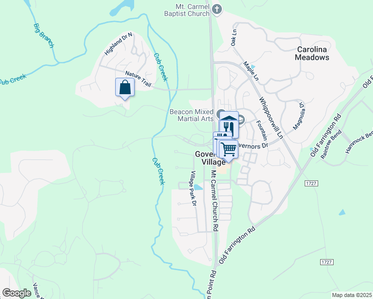 map of restaurants, bars, coffee shops, grocery stores, and more near 30066 Benbury in Chapel Hill