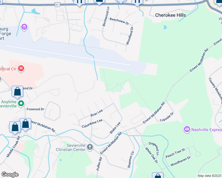 map of restaurants, bars, coffee shops, grocery stores, and more near 709 Topside Drive in Sevierville