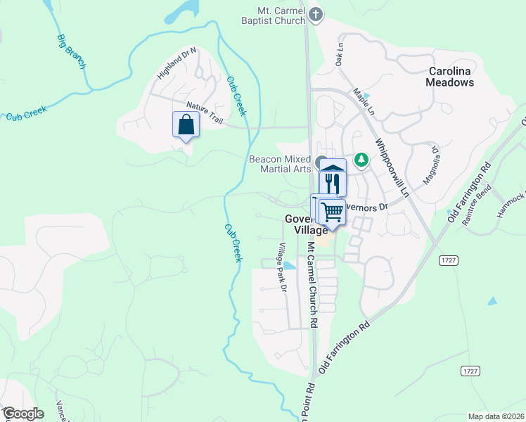 map of restaurants, bars, coffee shops, grocery stores, and more near 30066 Benbury in Chapel Hill
