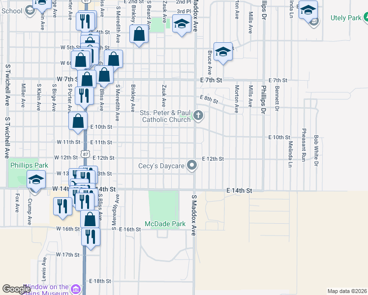 map of restaurants, bars, coffee shops, grocery stores, and more near 1018 South Maddox Avenue in Dumas
