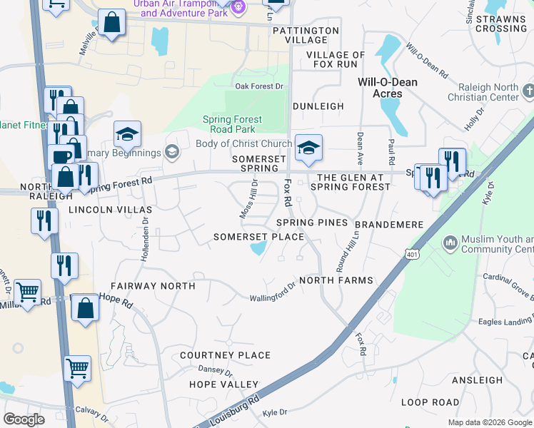 map of restaurants, bars, coffee shops, grocery stores, and more near 4410 Cottage Stone Drive in Raleigh