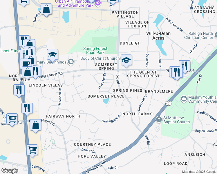 map of restaurants, bars, coffee shops, grocery stores, and more near 4410 Cottage Stone Drive in Raleigh