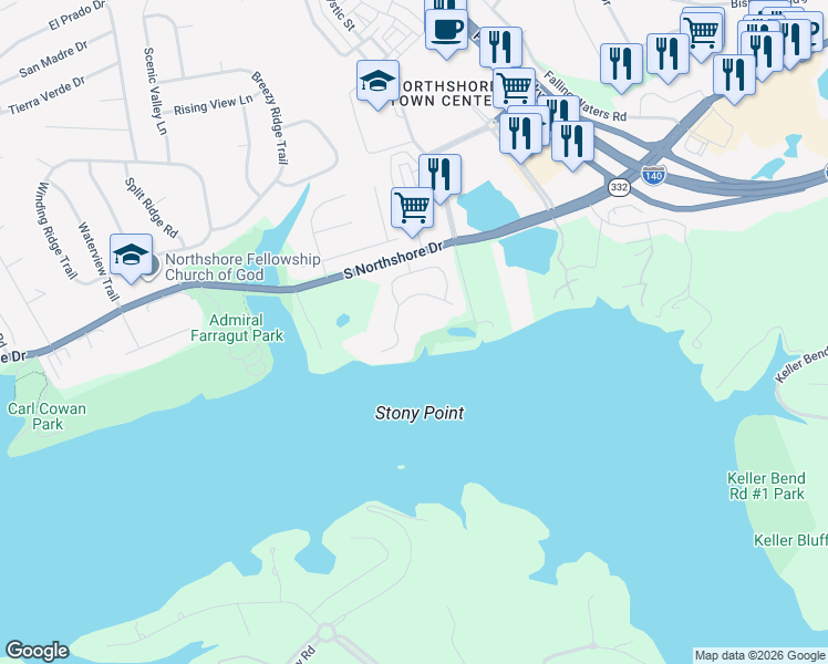 map of restaurants, bars, coffee shops, grocery stores, and more near 9906 Saint Germaine Drive in Knoxville