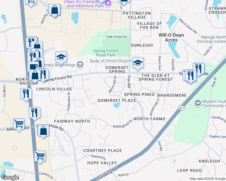 map of restaurants, bars, coffee shops, grocery stores, and more near 4410 Cottage Stone Drive in Raleigh