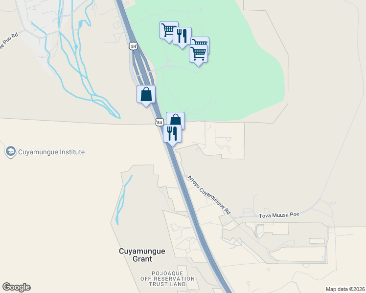 map of restaurants, bars, coffee shops, grocery stores, and more near 17730 U.S. 84 Frontage in Santa Fe