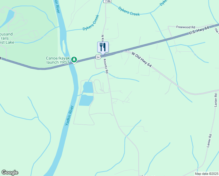 map of restaurants, bars, coffee shops, grocery stores, and more near State Road 1186 in Lexington