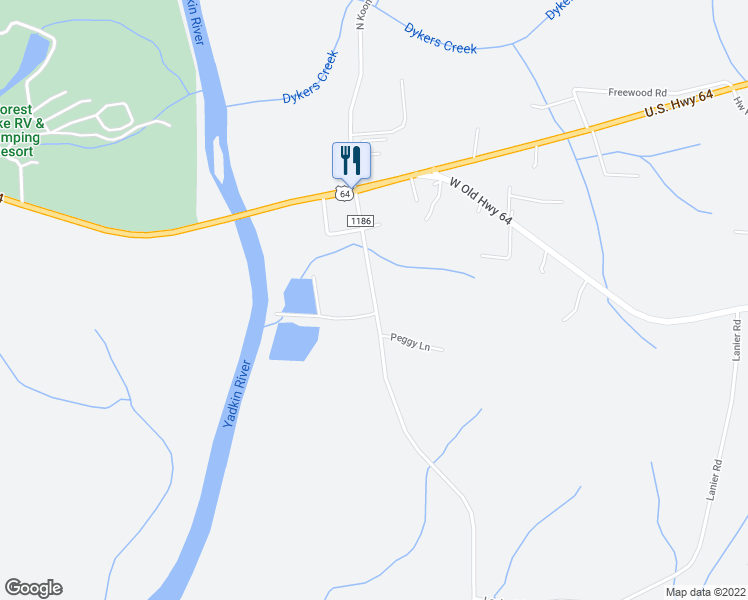 map of restaurants, bars, coffee shops, grocery stores, and more near State Road 1186 in Lexington