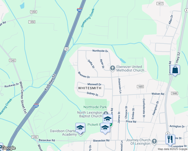 map of restaurants, bars, coffee shops, grocery stores, and more near 202 Bremen Drive in Lexington