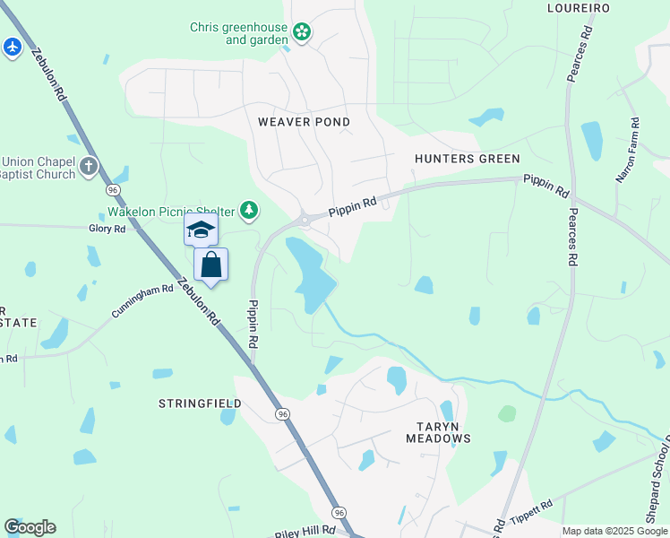 map of restaurants, bars, coffee shops, grocery stores, and more near 3977 Weavers Pond Drive in Zebulon