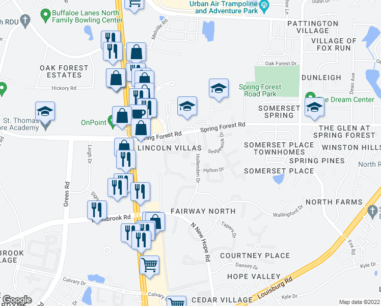 map of restaurants, bars, coffee shops, grocery stores, and more near 5005 Cape Breton Drive in Raleigh