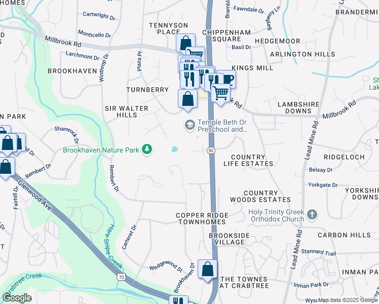 map of restaurants, bars, coffee shops, grocery stores, and more near 5301 Creedmoor Road in Raleigh