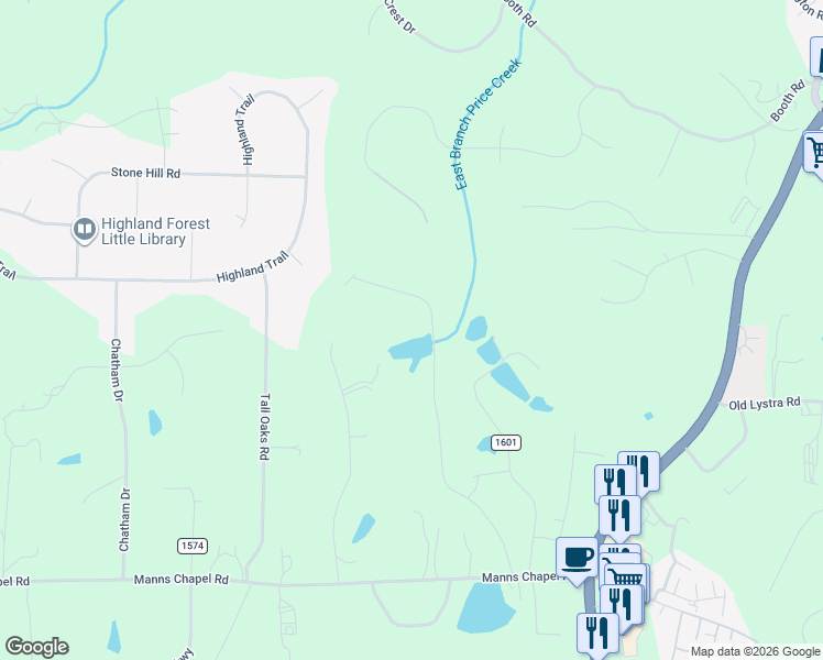 map of restaurants, bars, coffee shops, grocery stores, and more near 615 Rosswood Road in Chapel Hill