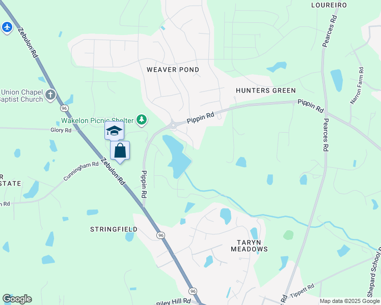 map of restaurants, bars, coffee shops, grocery stores, and more near 3977 Weavers Pond Drive in Zebulon