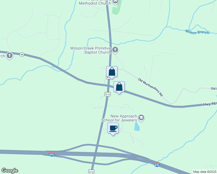 map of restaurants, bars, coffee shops, grocery stores, and more near 7960 Nolensville Road in Arrington