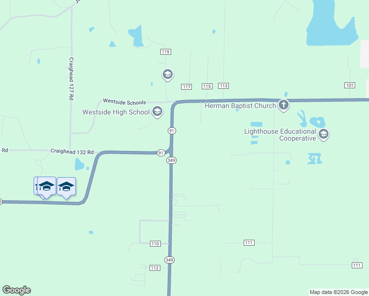map of restaurants, bars, coffee shops, grocery stores, and more near 1491 Arkansas 91 in Bono