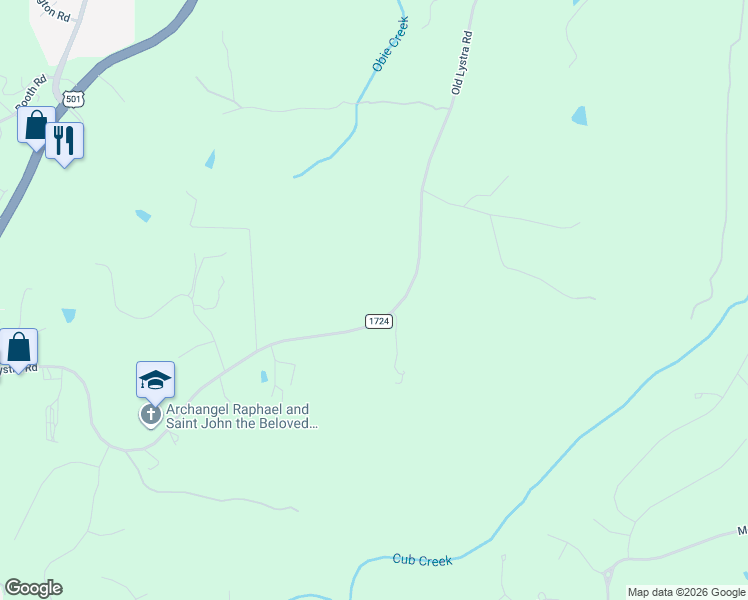 map of restaurants, bars, coffee shops, grocery stores, and more near 1319 Old Lystra Road in Chapel Hill