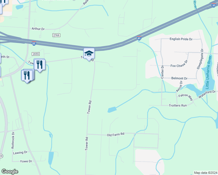 map of restaurants, bars, coffee shops, grocery stores, and more near 107 Kaylan Lane in Thomasville