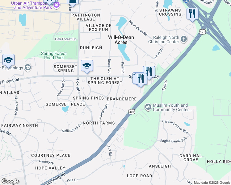 map of restaurants, bars, coffee shops, grocery stores, and more near 5610 Black Maple Drive in Raleigh