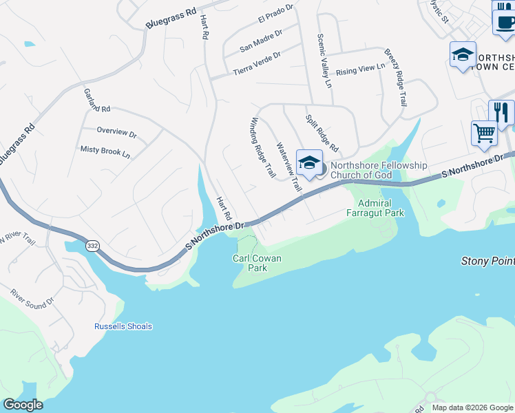 map of restaurants, bars, coffee shops, grocery stores, and more near 10002 Lechmeres Point in Knoxville