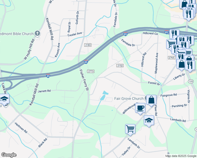 map of restaurants, bars, coffee shops, grocery stores, and more near 296 Fairgrove Road in Thomasville