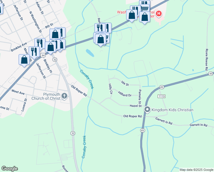 map of restaurants, bars, coffee shops, grocery stores, and more near 110 Hilly Circle in Plymouth