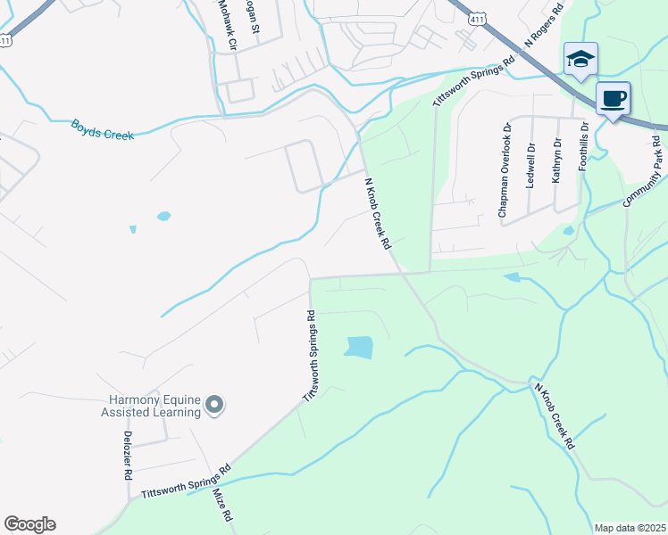 map of restaurants, bars, coffee shops, grocery stores, and more near 436 Tittsworth Springs Road in Seymour