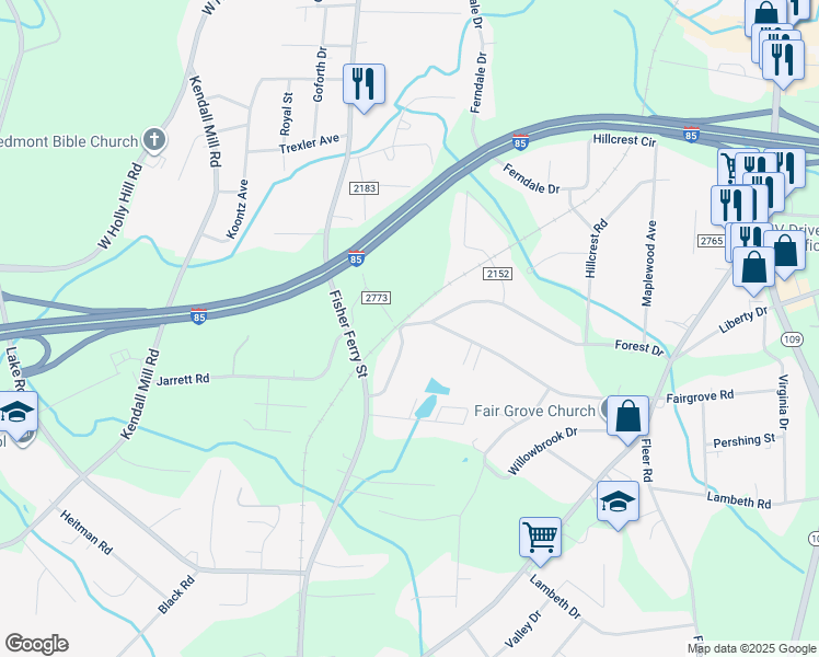 map of restaurants, bars, coffee shops, grocery stores, and more near 296 Fairgrove Road in Thomasville