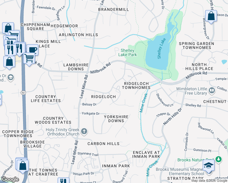 map of restaurants, bars, coffee shops, grocery stores, and more near 5518 Old Towne Road in Raleigh