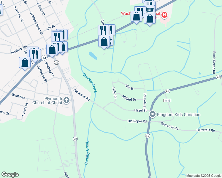 map of restaurants, bars, coffee shops, grocery stores, and more near 110 Hilly Circle in Plymouth