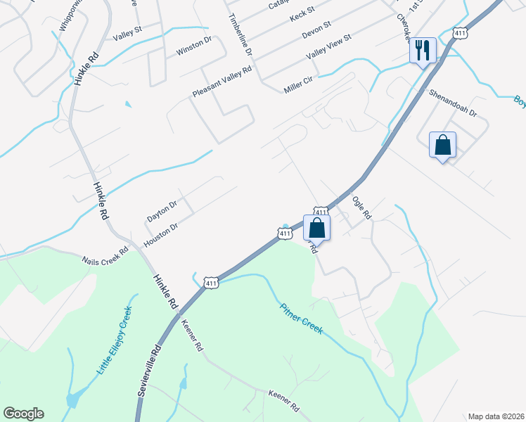 map of restaurants, bars, coffee shops, grocery stores, and more near 5918 Sevierville Road in Seymour