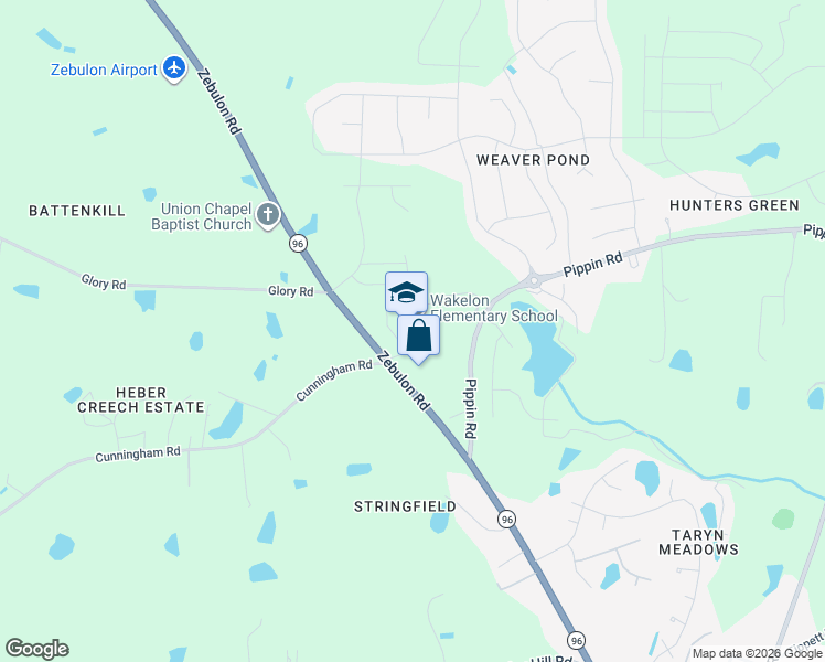 map of restaurants, bars, coffee shops, grocery stores, and more near 8921 Pippin Road in Zebulon