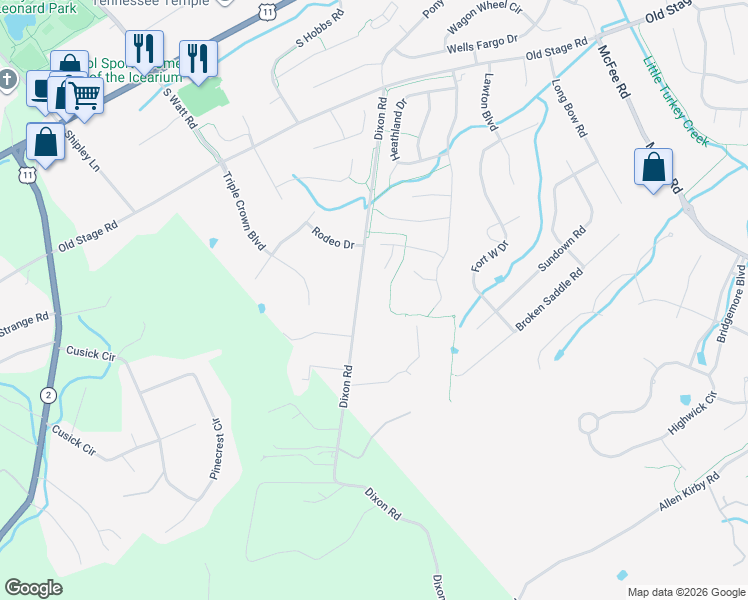 map of restaurants, bars, coffee shops, grocery stores, and more near 424 Dixon Road in Knoxville