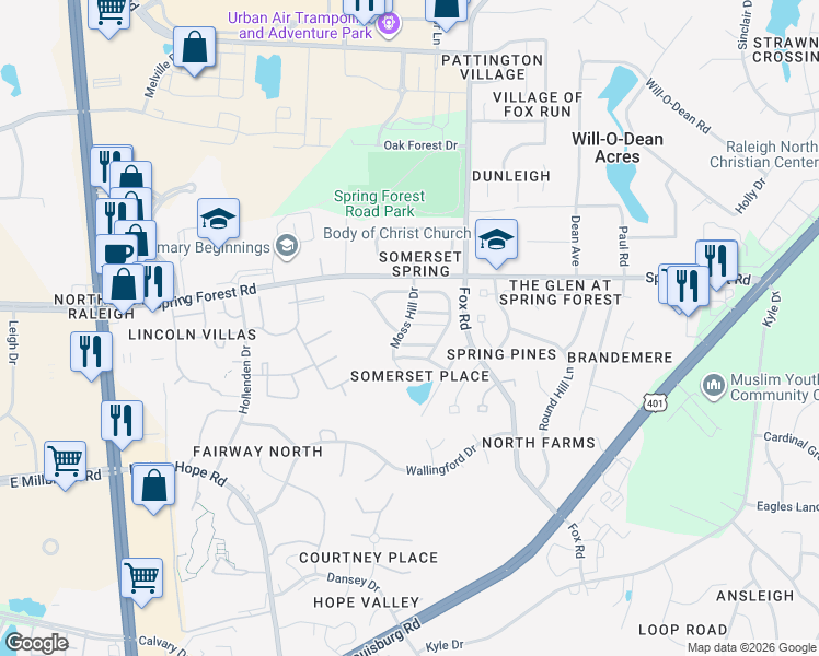 map of restaurants, bars, coffee shops, grocery stores, and more near 4410 Cottage Stone Drive in Raleigh