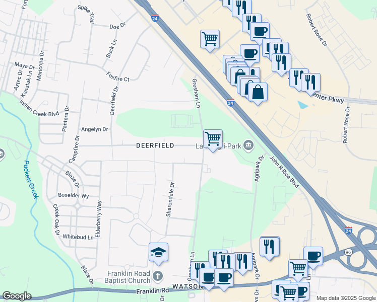 map of restaurants, bars, coffee shops, grocery stores, and more near 2305 Braxton Bragg Drive in Murfreesboro