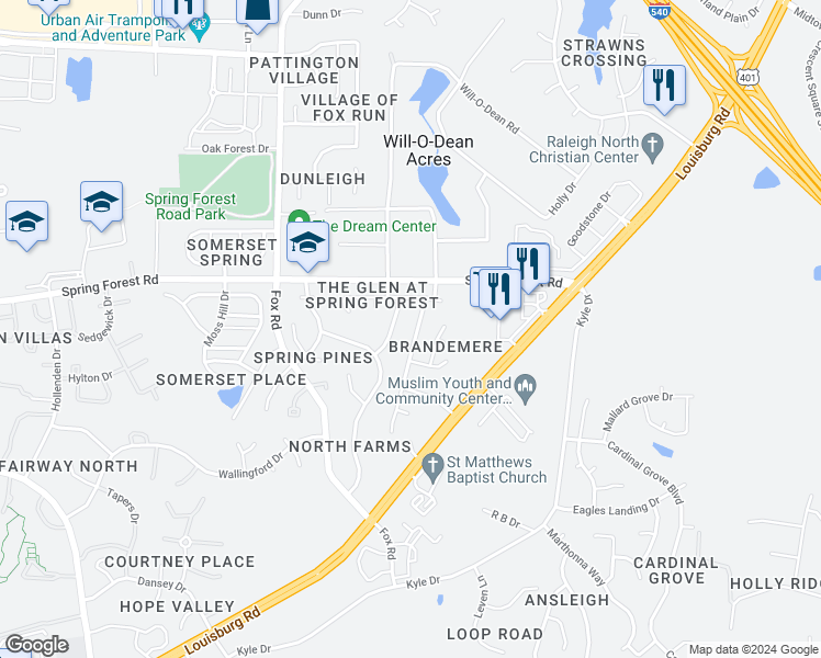 map of restaurants, bars, coffee shops, grocery stores, and more near 5529 Black Maple Drive in Raleigh