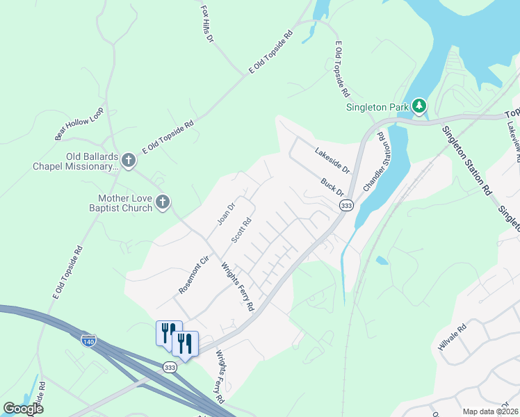 map of restaurants, bars, coffee shops, grocery stores, and more near 1707 Scott Road in Louisville