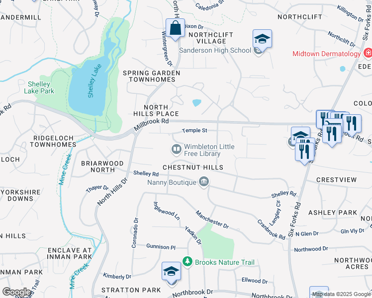map of restaurants, bars, coffee shops, grocery stores, and more near 919 Collins Drive in Raleigh