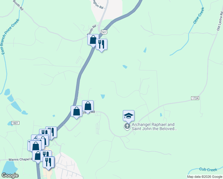 map of restaurants, bars, coffee shops, grocery stores, and more near 525 Meadow Run in Chapel Hill