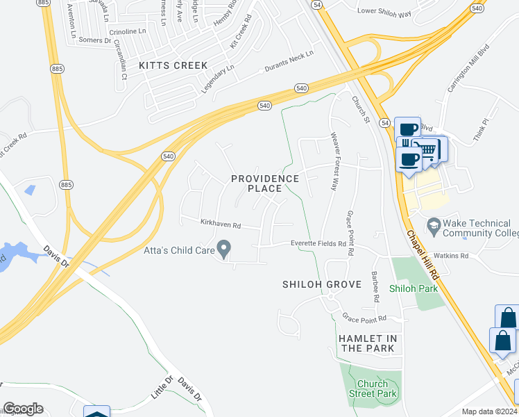 map of restaurants, bars, coffee shops, grocery stores, and more near 1013 Jewel Stone Lane in Morrisville