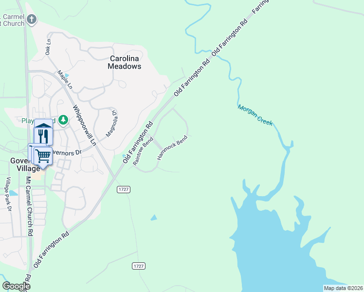 map of restaurants, bars, coffee shops, grocery stores, and more near 10018 Hammock Bend in Chapel Hill