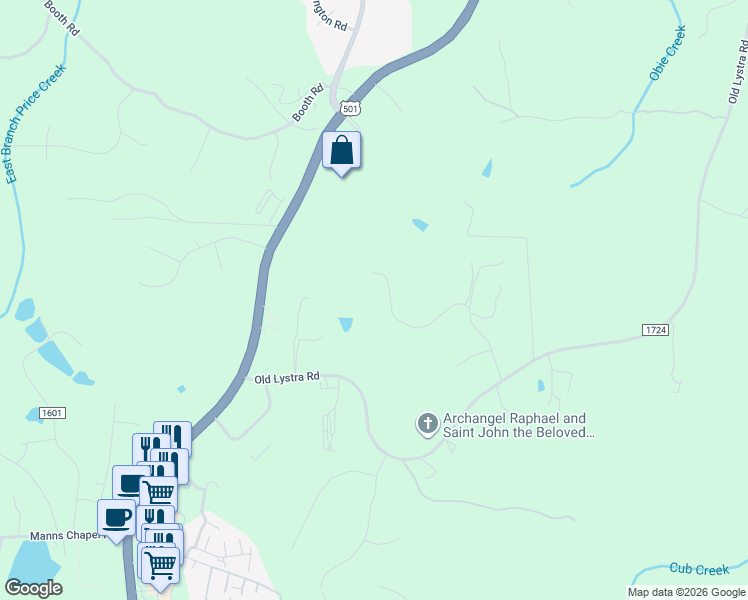 map of restaurants, bars, coffee shops, grocery stores, and more near 525 Meadow Run in Chapel Hill