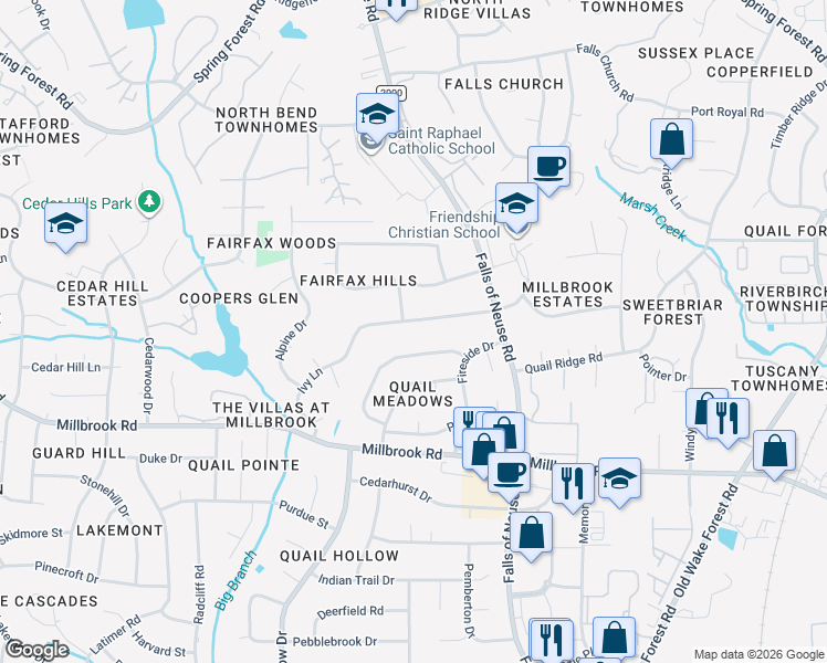 map of restaurants, bars, coffee shops, grocery stores, and more near 1308 Ivy Lane in Raleigh