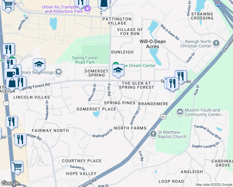 map of restaurants, bars, coffee shops, grocery stores, and more near 4824 Tolley Court in Raleigh