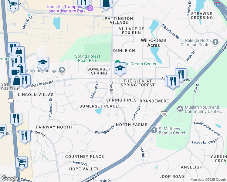 map of restaurants, bars, coffee shops, grocery stores, and more near 4825 Tolley Court in Raleigh