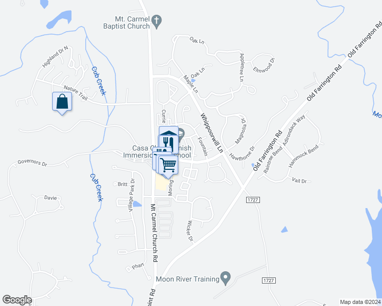 map of restaurants, bars, coffee shops, grocery stores, and more near 10003 David Stone Drive in Chapel Hill