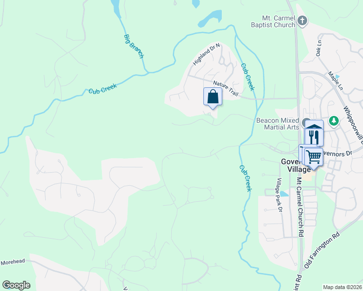 map of restaurants, bars, coffee shops, grocery stores, and more near 10234 Governors Drive in Chapel Hill