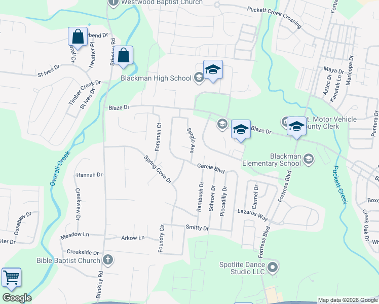 map of restaurants, bars, coffee shops, grocery stores, and more near 707 Kuchar Court in Murfreesboro